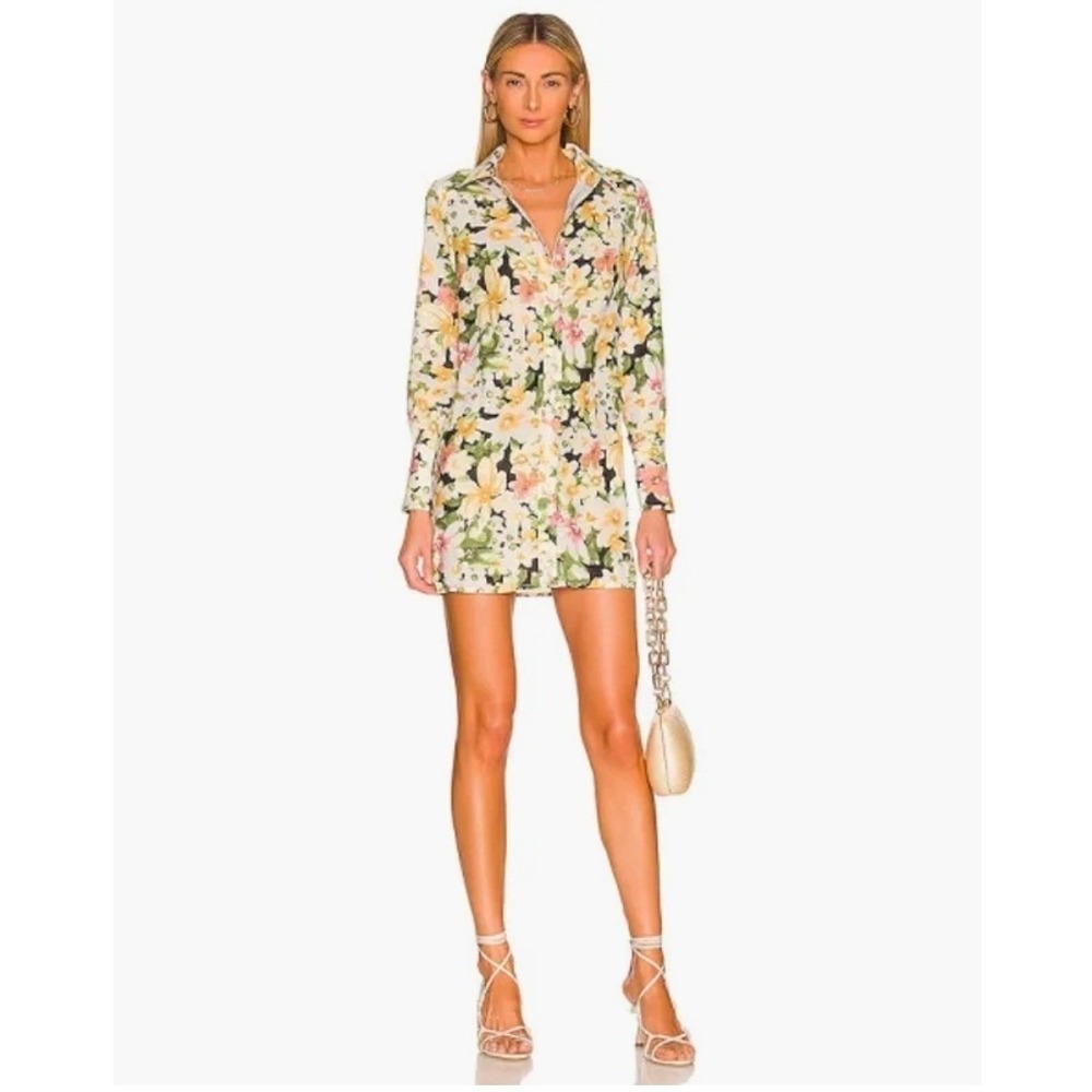 REVOLVE MORE TO COME Floral Mini Shirt‎ Dress Womens Medium Button Down Sleeve
